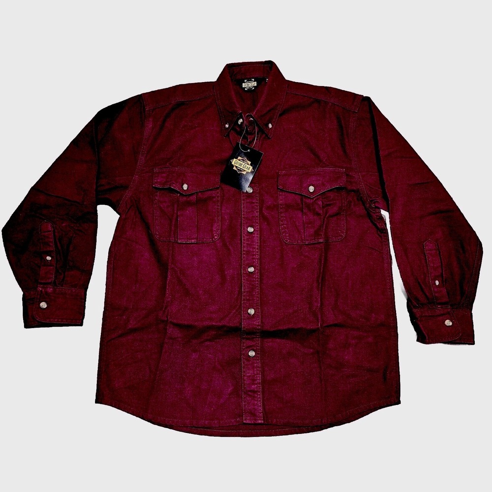 Guide Gear Chamois Shirt Mens M Burgundy Flannel Button Up Shacket Double Pocket